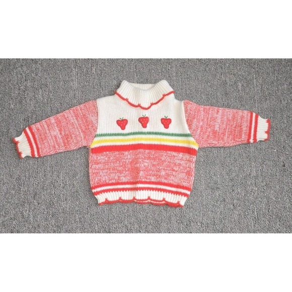 The Unbranded Brand Other - Vintage Baby Sweater 18M Strawberry Knit Red White Toddler Retro Cottagecore
